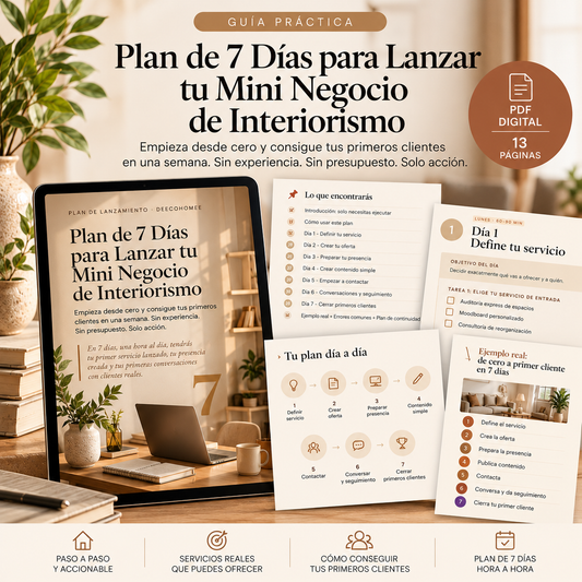 Plan de 7 Días para Lanzar tu Mini Negocio de Interiorismo