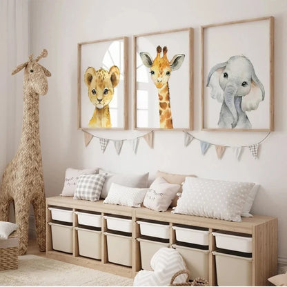 3 JUNGLE ANIMAL WALL ART PRINTS FOR BABY ROOM 45X60