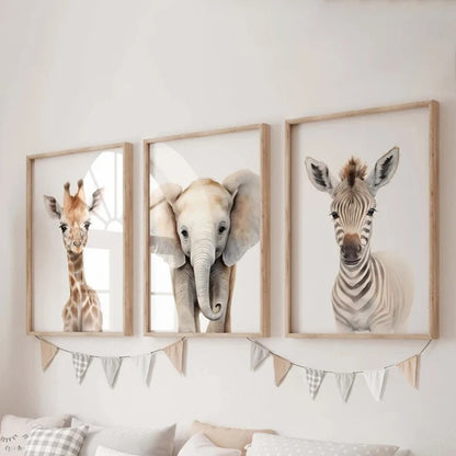 3 JUNGLE ANIMAL WALL ART PRINTS FOR BABY ROOM 45X60