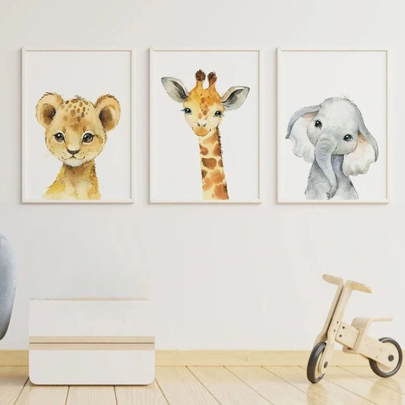 3 JUNGLE ANIMAL WALL ART PRINTS FOR BABY ROOM 45X60